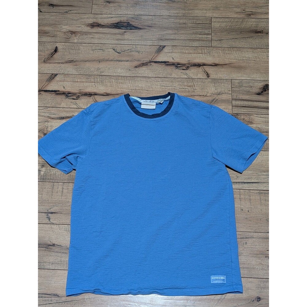 Scotch & Soda Men's Blue Crew Neck Short Sleeve Cotton Logo T-Shirt Size L